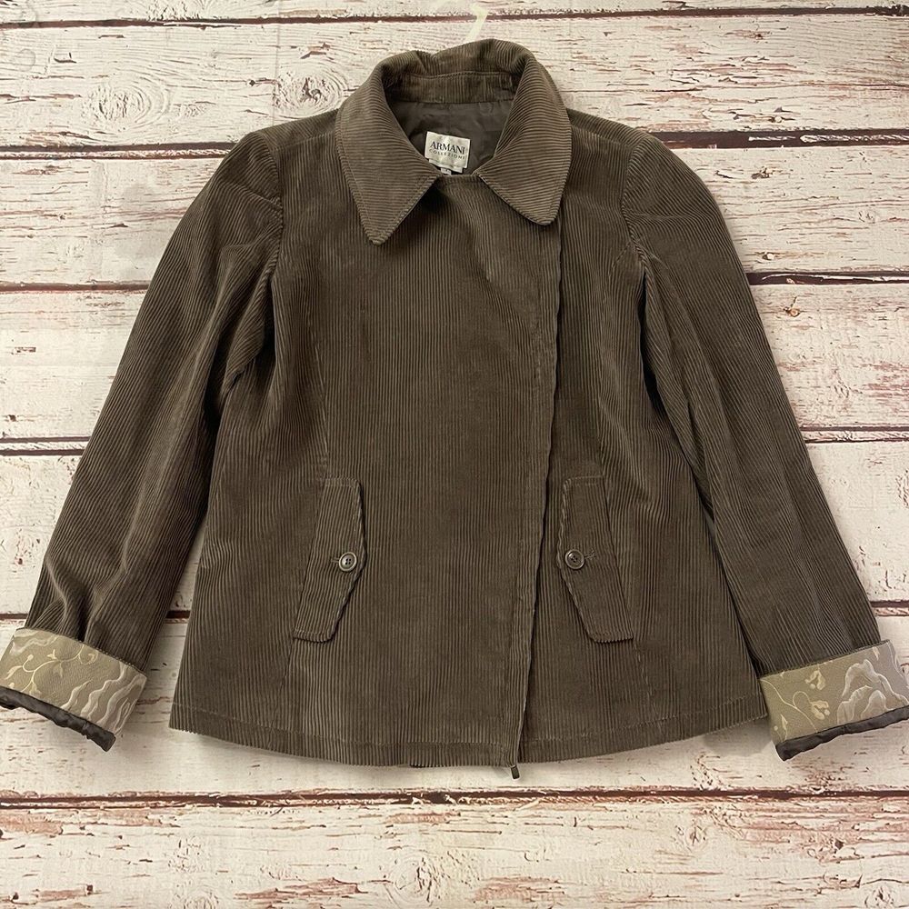 Armani Collezioni Light Brown Corduroy Moto Zip Jacket Size 8 Pockets - Picture 12 of 13